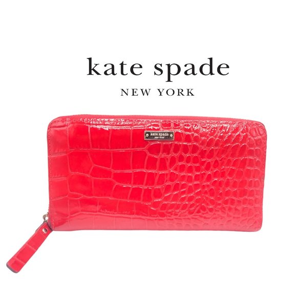 𝅺KATE SPADE RED EMBOSSED Patent Leather Long Zipper Wallet! - Picture 1 of 4